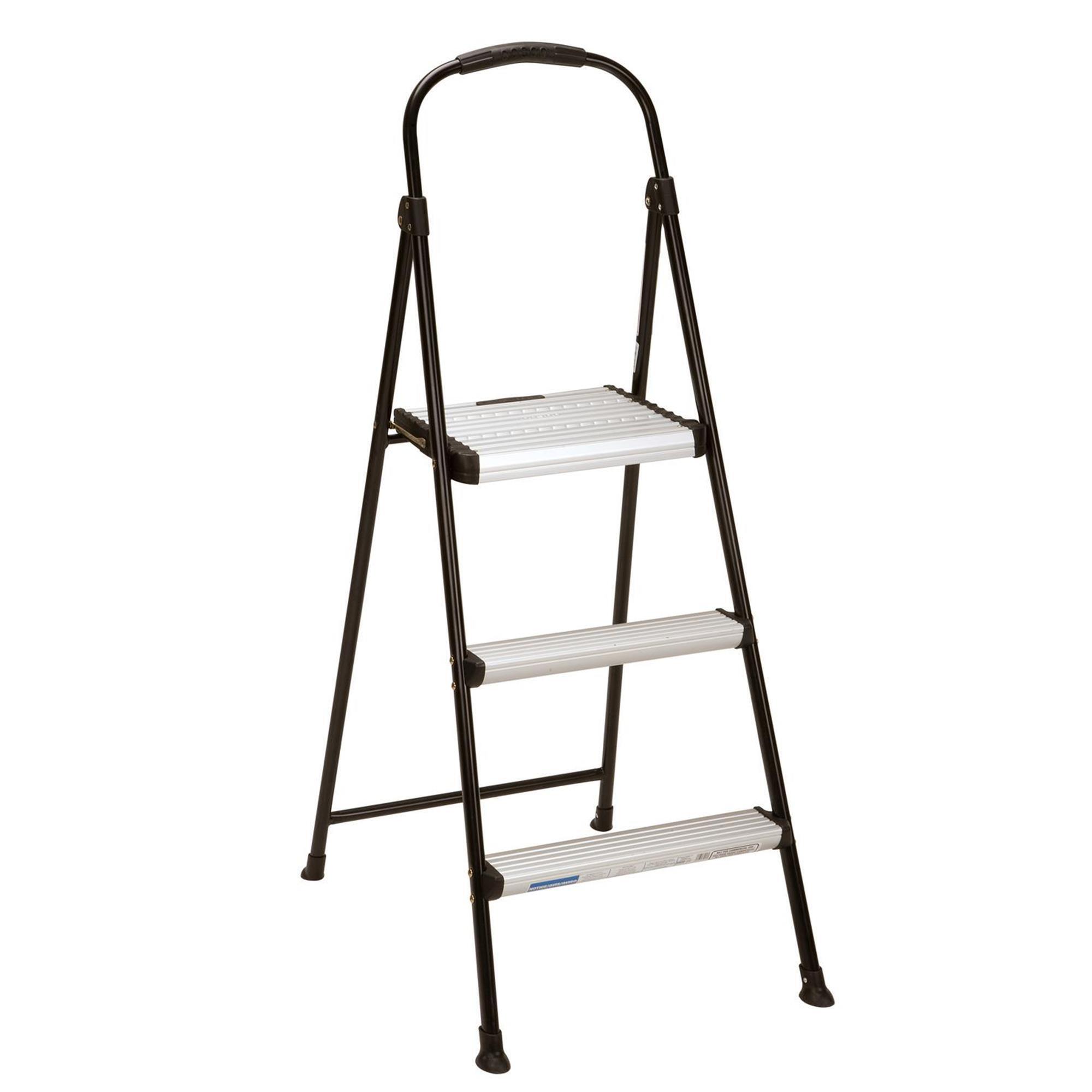 Cosco, 3-Step Folding Step Stool with Rubber Hand Grip, Height 48.23 ft, Capacity 250 lb, Material Aluminum, Model# 11425ABK1E